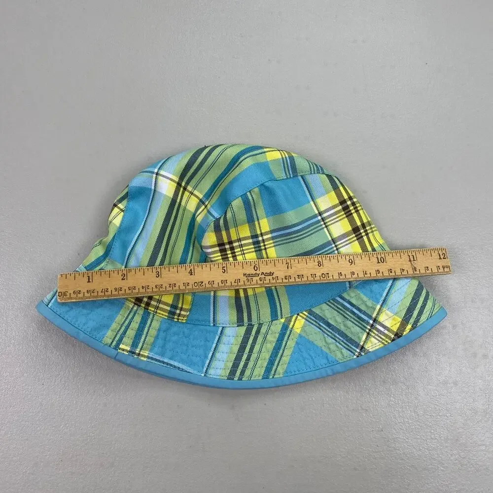 The North Face Reversible Bucket Hat Girls One Size Blue Yellow Plaid UPF30 Sun - Picture 5 of 7